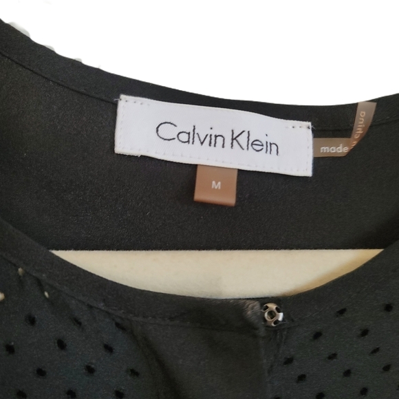 Calvin Klein Top Womens M Medium Black Button Up Cut Out Semi Sheer Long Sleeve - Picture 5 of 6